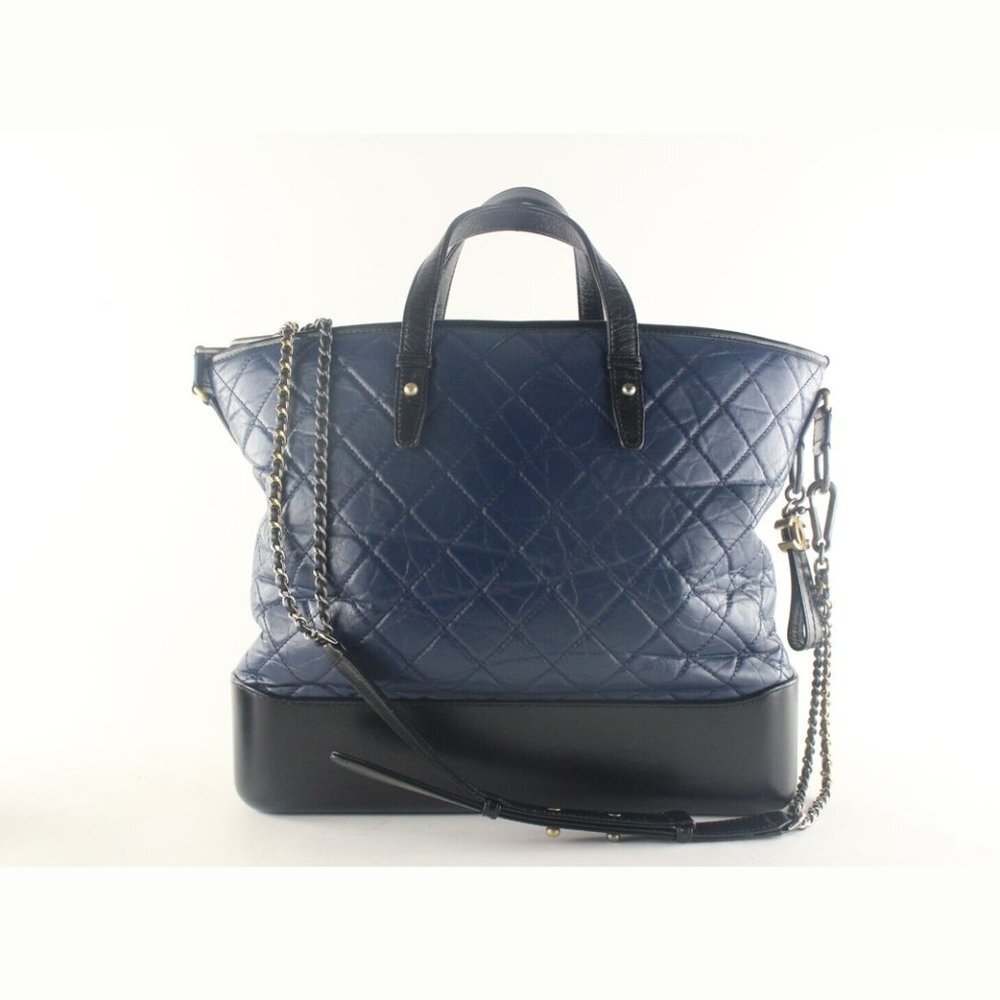 Chanel Two-Tone Quilted Black x Blue Leather Gabrielle 2way Tote 6CK103K